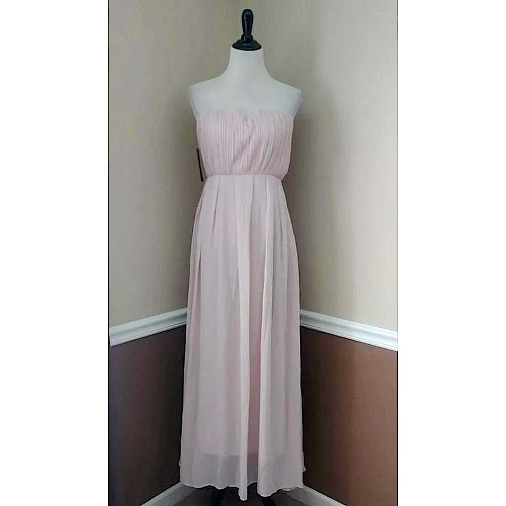 Pale Blush Pink Formal Strapless Maxi Gown Pleated Chiffon ModCloth by Ax Paris